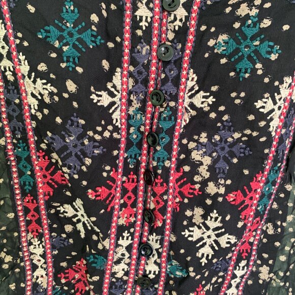 Isabel Marant Blouse Sz 36 S Black Embroidered Boho Tunic Holiday Snowflakes - Picture 5 of 15